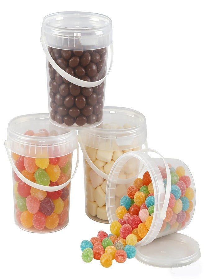 Xyskin 10 Pack Round Plastic Bucket Food Storage Containers, 28 oz Deli Containers with Lid and Handle, Clear Storage Jars Mini Storage for DIY Slime Making, Candy, Art Crafts, Ice Cream, Soup - Image 3