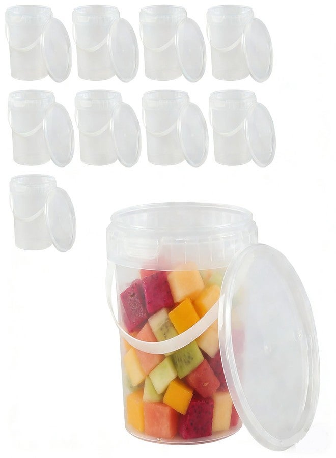Xyskin 10 Pack Round Plastic Bucket Food Storage Containers, 28 oz Deli Containers with Lid and Handle, Clear Storage Jars Mini Storage for DIY Slime Making, Candy, Art Crafts, Ice Cream, Soup - Image 1