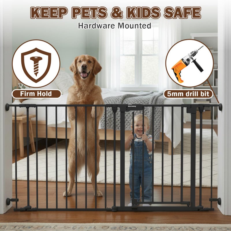 Mumeasy 126" Extra Wide Baby Gate for Doorways, Stairs & Fireplace, Auto Close Safety Dog & Pet Gate with Walk Thru Door, Childproof Fence for Hallway Kitchen House Indoor Outdoor,5 Metal Panels,Black - Image 4