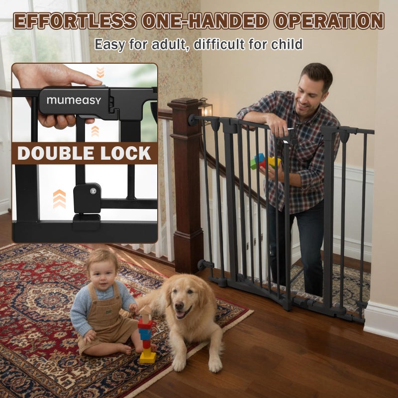 Mumeasy 126" Extra Wide Baby Gate for Doorways, Stairs & Fireplace, Auto Close Safety Dog & Pet Gate with Walk Thru Door, Childproof Fence for Hallway Kitchen House Indoor Outdoor,5 Metal Panels,Black - Image 3