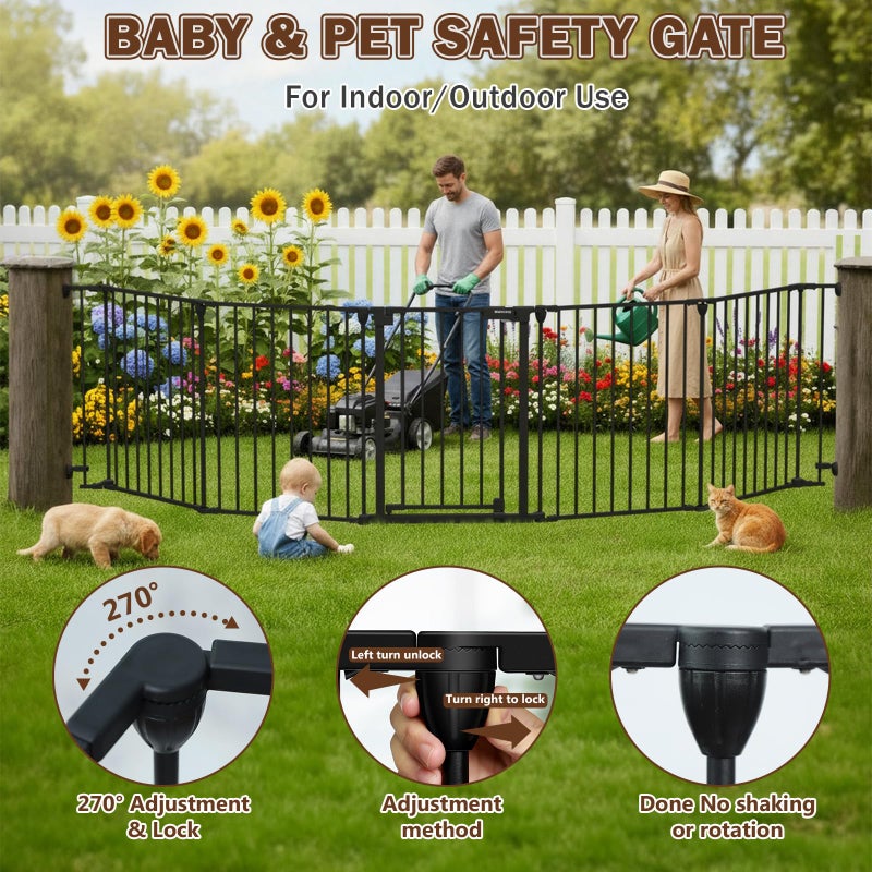 Mumeasy 126" Extra Wide Baby Gate for Doorways, Stairs & Fireplace, Auto Close Safety Dog & Pet Gate with Walk Thru Door, Childproof Fence for Hallway Kitchen House Indoor Outdoor,5 Metal Panels,Black - Image 5