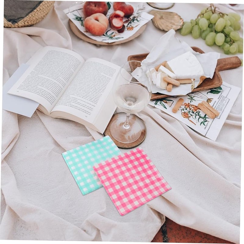 مناديل ورقية مربعة باللونين الأخضر والوردي 80 قطعة لتزيين طاولة نزهة حفلة العطلة - Image 5