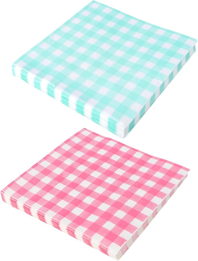 مناديل ورقية مربعة باللونين الأخضر والوردي 80 قطعة لتزيين طاولة نزهة حفلة العطلة - Image 2