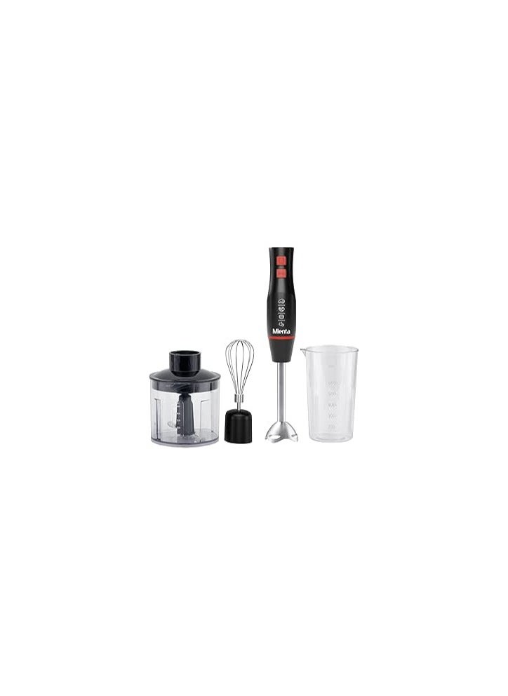 Mienta Mienta 450W Hand Blender - Black, Model HB111138B, Anti-Splash Stainless Steel Body Turbo Function 500ml Chopper + 2 Electric Blades 600ml Graduated Beaker + Stainless Steel Whisk  - Image 1