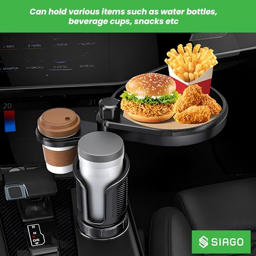 SIAGO 2-in-1 Car Cup Holder with Food Tray | Adjustable Swivel Arm Snack & Drink Organizer | Universal Fit for Front Seat Travel Accessories | SIA401 - Image 5