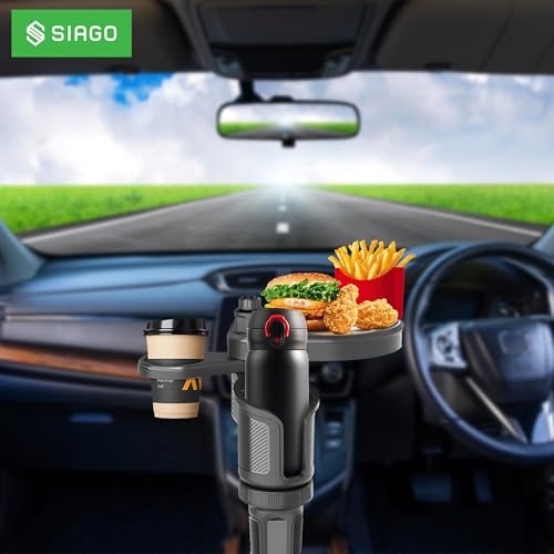 SIAGO 2-in-1 Car Cup Holder with Food Tray | Adjustable Swivel Arm Snack & Drink Organizer | Universal Fit for Front Seat Travel Accessories | SIA401 - Image 3