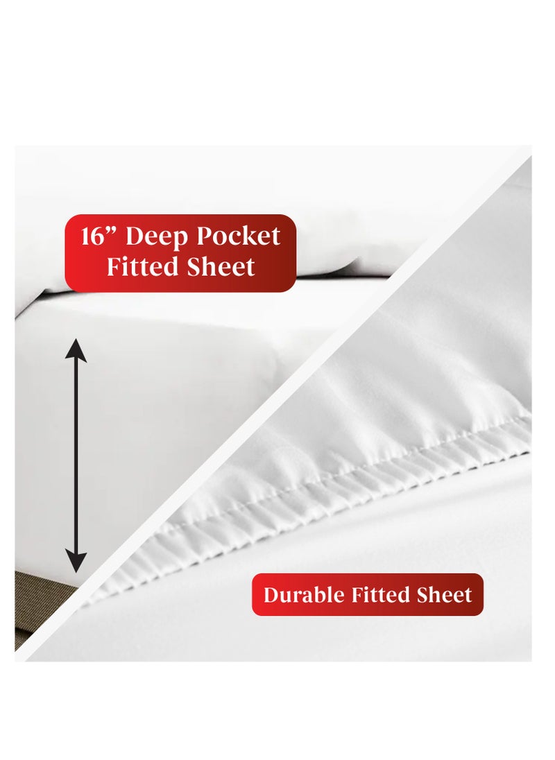 Infinitee Xclusives - Infinitee Xclusives Fitted Sheet for Bed White Queen Size 150 x 200 cm - 100% Microfiber - 40 cm Deep Pocket to Fit & Cover Sheets  - Soft, Wrinkle Free & Shrink Resistant Fitted Sheet - Image 1