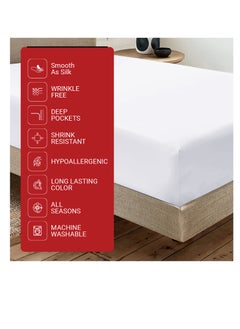 Infinitee Xclusives Infinitee Xclusives Fitted Sheet for Bed White Queen Size 150 x 200 cm - 100% Microfiber - 40 cm Deep Pocket to Fit & Cover Sheets  - Soft, Wrinkle Free & Shrink Resistant Fitted Sheet  - Image 2