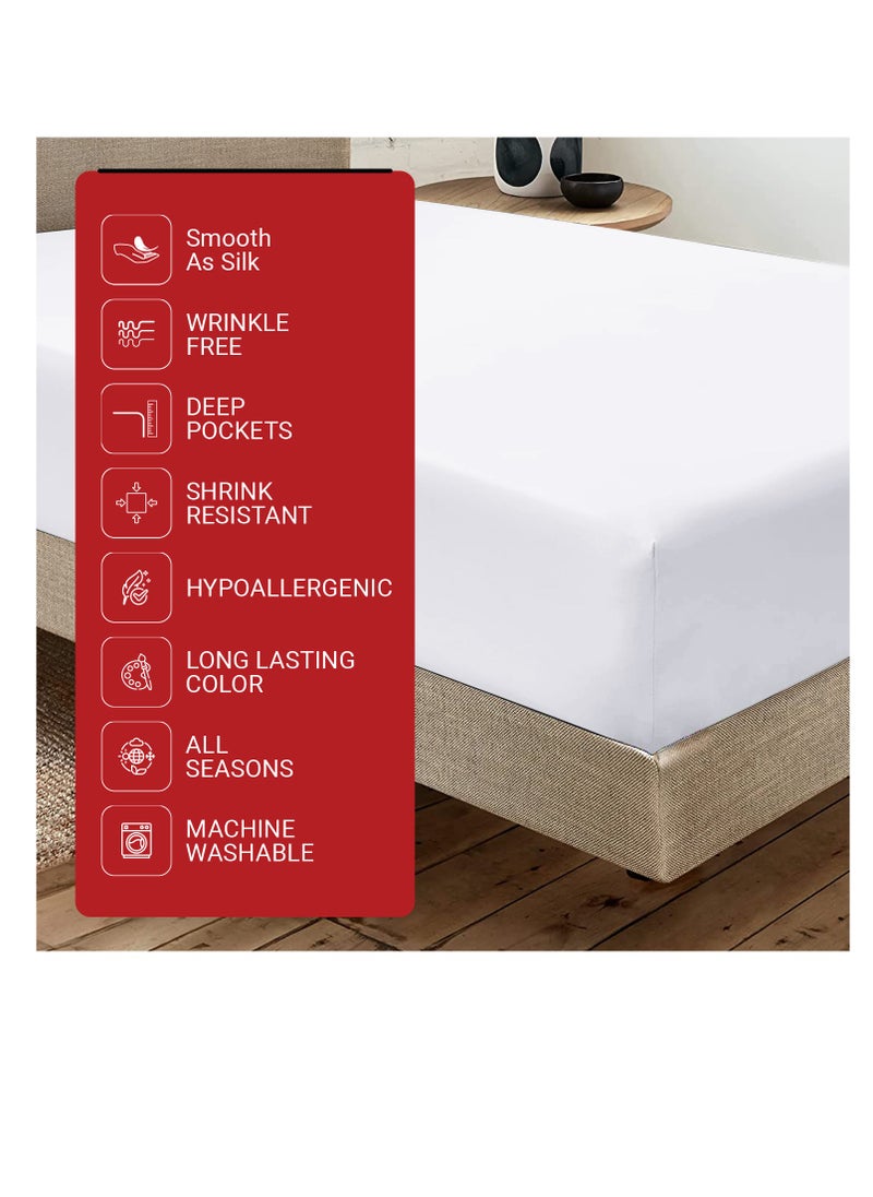 Infinitee Xclusives - Infinitee Xclusives Fitted Sheet for Bed White Queen Size 150 x 200 cm - 100% Microfiber - 40 cm Deep Pocket to Fit & Cover Sheets  - Soft, Wrinkle Free & Shrink Resistant Fitted Sheet - Image 1