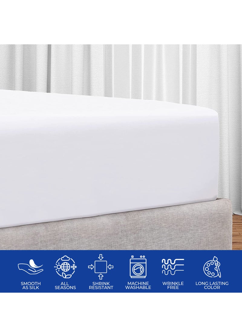 Infinitee Xclusives Queen Size Fitted Sheet (150 cm x 200 cm) – 40cm Deep Pocket Bed Sheet – Soft Microfiber – Shrink Resistant Bed Sheet – 1 Fitted Bed Sheet Only (White)