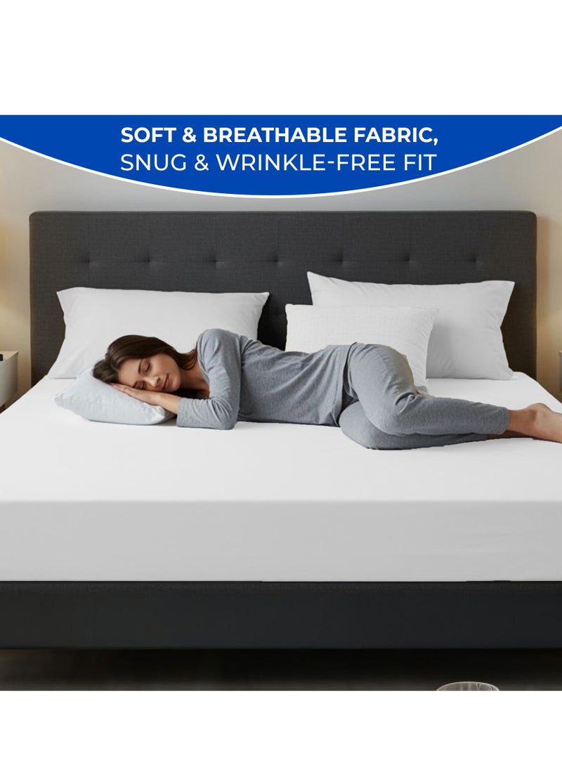 Infinitee Xclusives Infinitee Xclusives Fitted Sheet for Bed White Queen Size 150 x 200 cm - 100% Microfiber - 40 cm Deep Pocket to Fit & Cover Sheets  - Soft, Wrinkle Free & Shrink Resistant Fitted Sheet  - Image 3