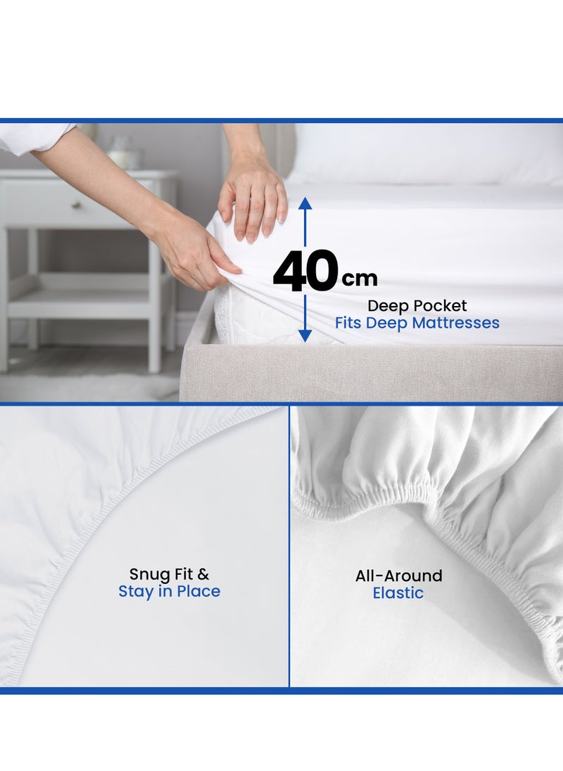 Infinitee Xclusives Infinitee Xclusives Fitted Sheet for Bed White Queen Size 150 x 200 cm - 100% Microfiber - 40 cm Deep Pocket to Fit & Cover Sheets  - Soft, Wrinkle Free & Shrink Resistant Fitted Sheet  - Image 4