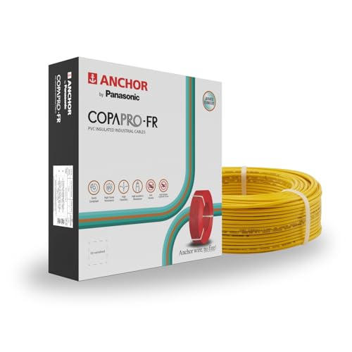 Anchor by Panasonic 1.5 mm COPAPro FR Electrical Wire, 90 Meter Fire Resistant Single Core PVC insulated Pure Copper Wire, Anti Rodent Anti Termite Flexible Wire for Connections (YELLOW, 96139YW) - Image 1