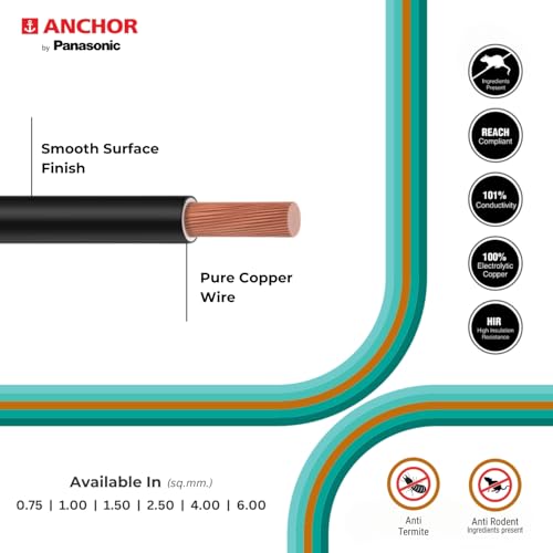 Anchor by Panasonic 1.5 mm COPAPro FR Electrical Wire, 90 Meter Fire Resistant Single Core PVC insulated Pure Copper Wire, Anti Rodent Anti Termite Flexible Wire for Connections (YELLOW, 96139YW) - Image 4