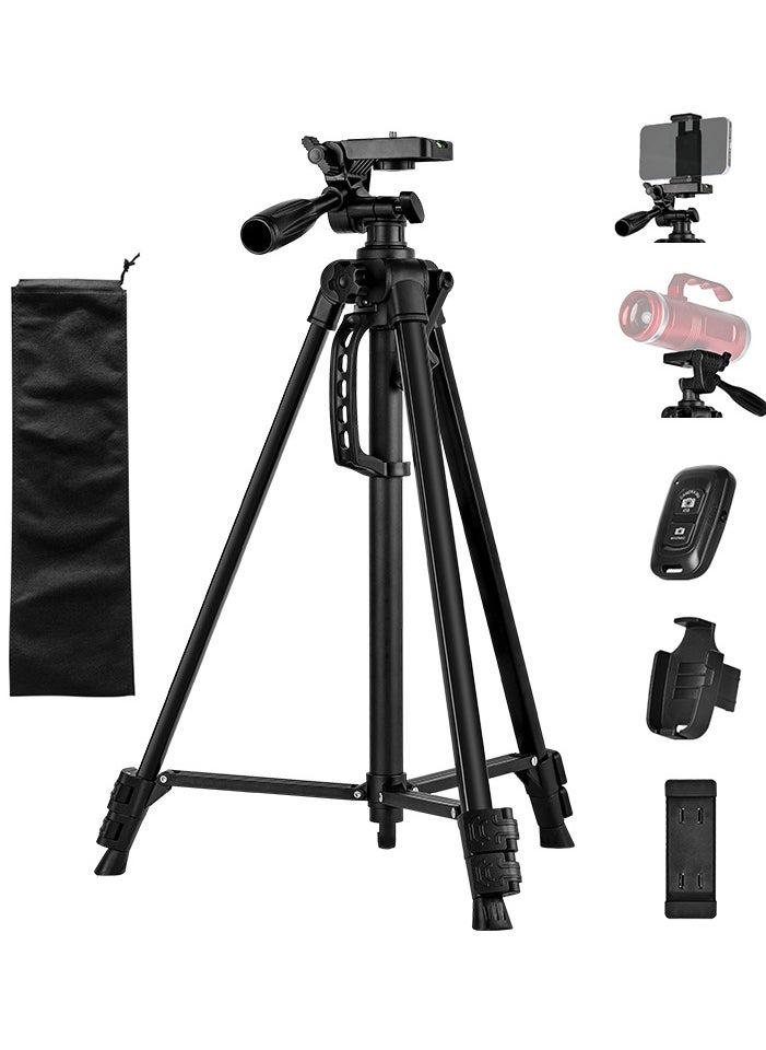 JUFU JUFU Camera Tripod,55" DSLR Cameras Stand Tripods Lightweight Aluminum with Universal Phone Mount and Carry Bag and Remote Shutter,Lightweight Portable Travel Outdoor Tripods for Camera Phone Video Recording Tripod Stand, Cellphone Clip for Smartphone Live Streaming Vlog, Black  - Image 1