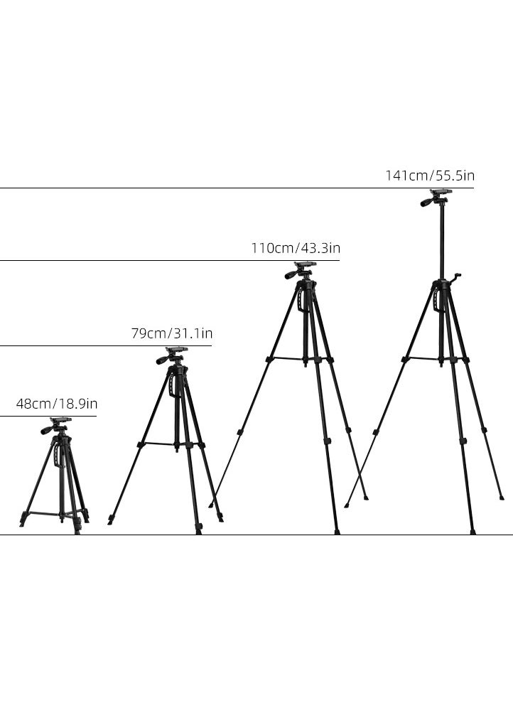 JUFU JUFU Camera Tripod,55" DSLR Cameras Stand Tripods Lightweight Aluminum with Universal Phone Mount and Carry Bag and Remote Shutter,Lightweight Portable Travel Outdoor Tripods for Camera Phone Video Recording Tripod Stand, Cellphone Clip for Smartphone Live Streaming Vlog, Black  - Image 2
