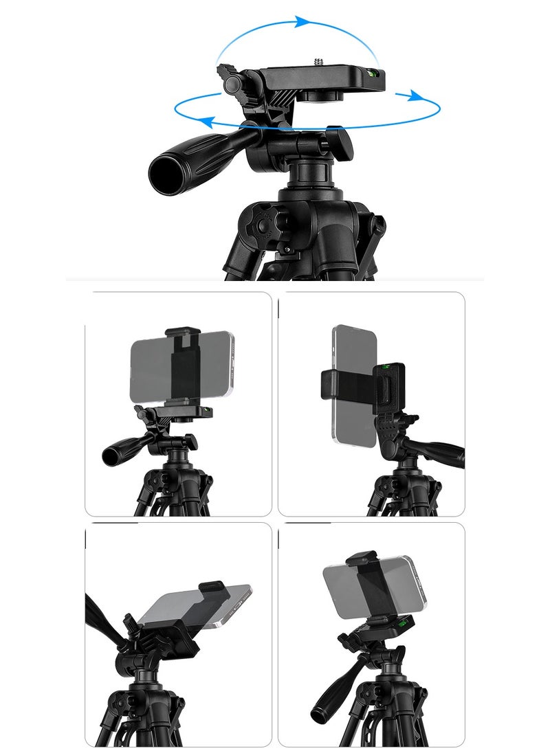JUFU JUFU Camera Tripod,55" DSLR Cameras Stand Tripods Lightweight Aluminum with Universal Phone Mount and Carry Bag and Remote Shutter,Lightweight Portable Travel Outdoor Tripods for Camera Phone Video Recording Tripod Stand, Cellphone Clip for Smartphone Live Streaming Vlog, Black  - Image 3