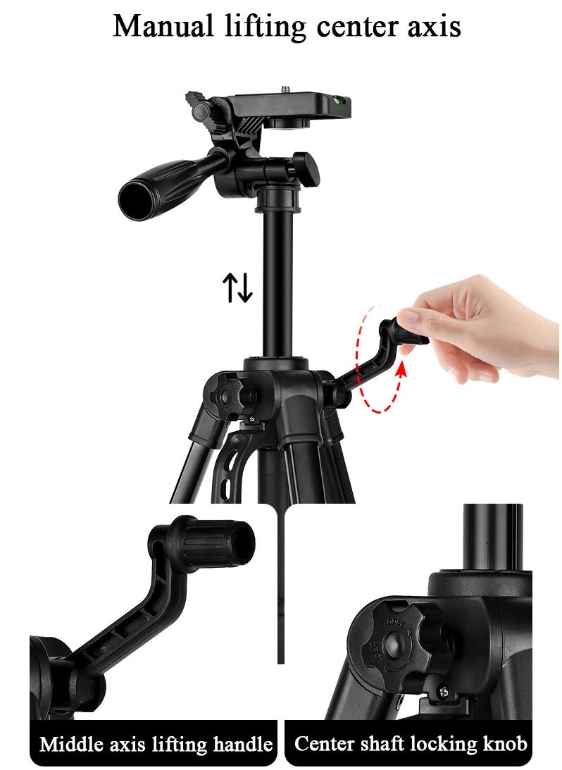 JUFU JUFU Camera Tripod,55" DSLR Cameras Stand Tripods Lightweight Aluminum with Universal Phone Mount and Carry Bag and Remote Shutter,Lightweight Portable Travel Outdoor Tripods for Camera Phone Video Recording Tripod Stand, Cellphone Clip for Smartphone Live Streaming Vlog, Black  - Image 4