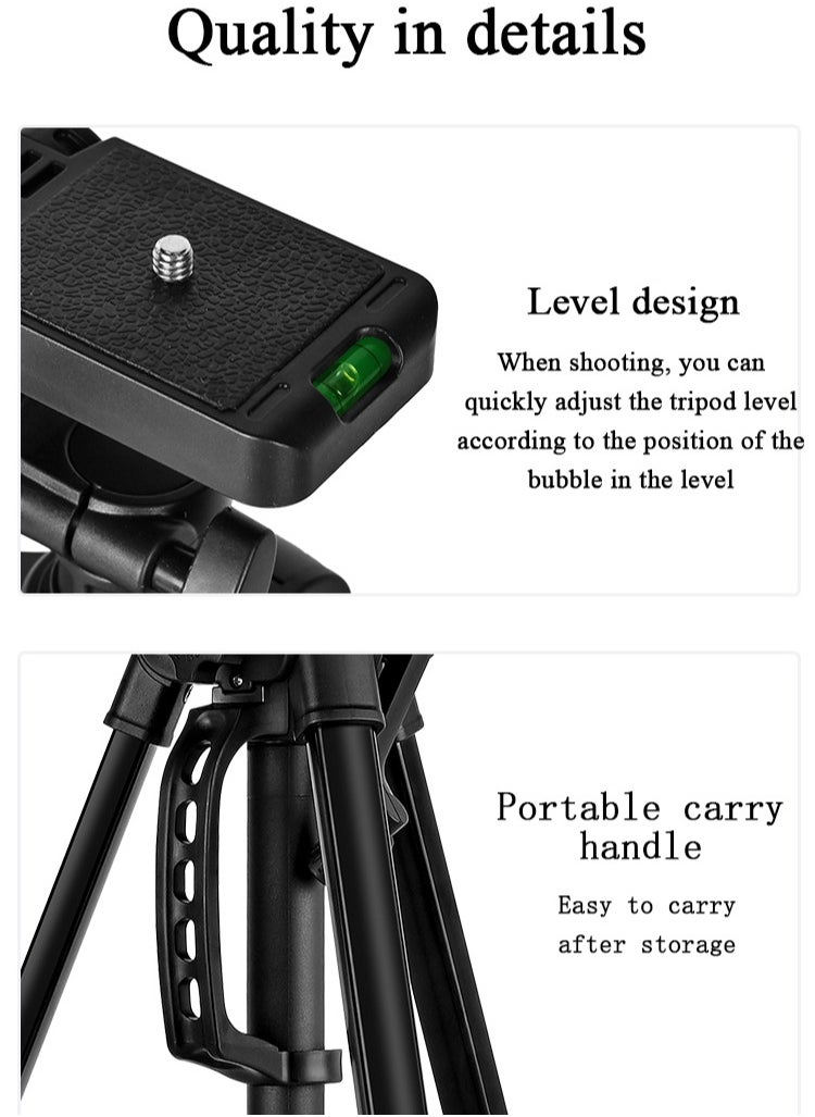 JUFU JUFU Camera Tripod,55" DSLR Cameras Stand Tripods Lightweight Aluminum with Universal Phone Mount and Carry Bag and Remote Shutter,Lightweight Portable Travel Outdoor Tripods for Camera Phone Video Recording Tripod Stand, Cellphone Clip for Smartphone Live Streaming Vlog, Black  - Image 5