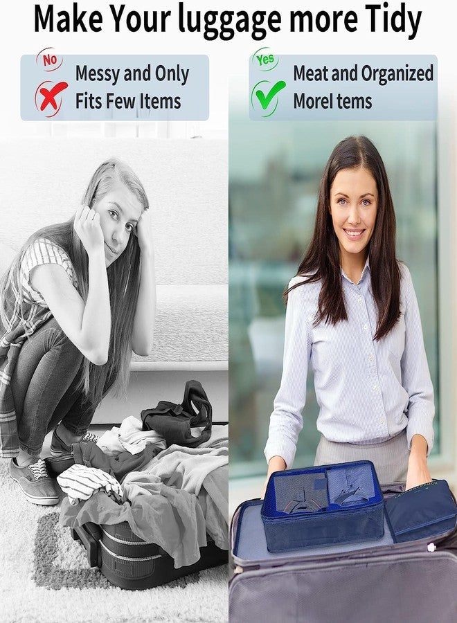 TAGUDA حقيبة تنظيم السفر من تاجودا مكونة من 7 قطع / 6 قطع لتوفير المساحة للرجال والنساء، مكعبات تعبئة الملابس للسفر (6 أكياس - أزرق داكن) - Image 5