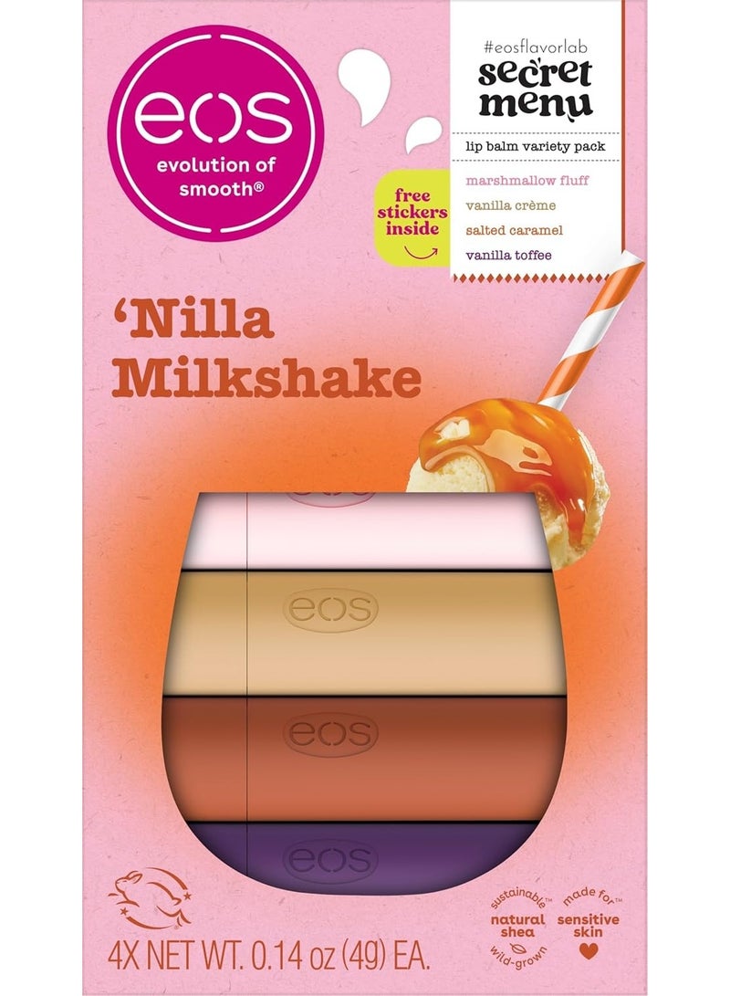 eos Flavor Lab Secret Menu Lip Balm Gift Set - 'Nilla Milkshake, Limited-Edition, Moisturizing, Hydrating, Dry Lips, Variety Pack, 0.14 oz, 4-Pack - Image 1