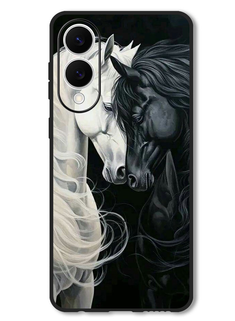Theodor Case Compatible with Samsung Galaxy S25 Edge 6.7 Inch Protection Shockproof Bumper Cover Black and White Horse - Image 1
