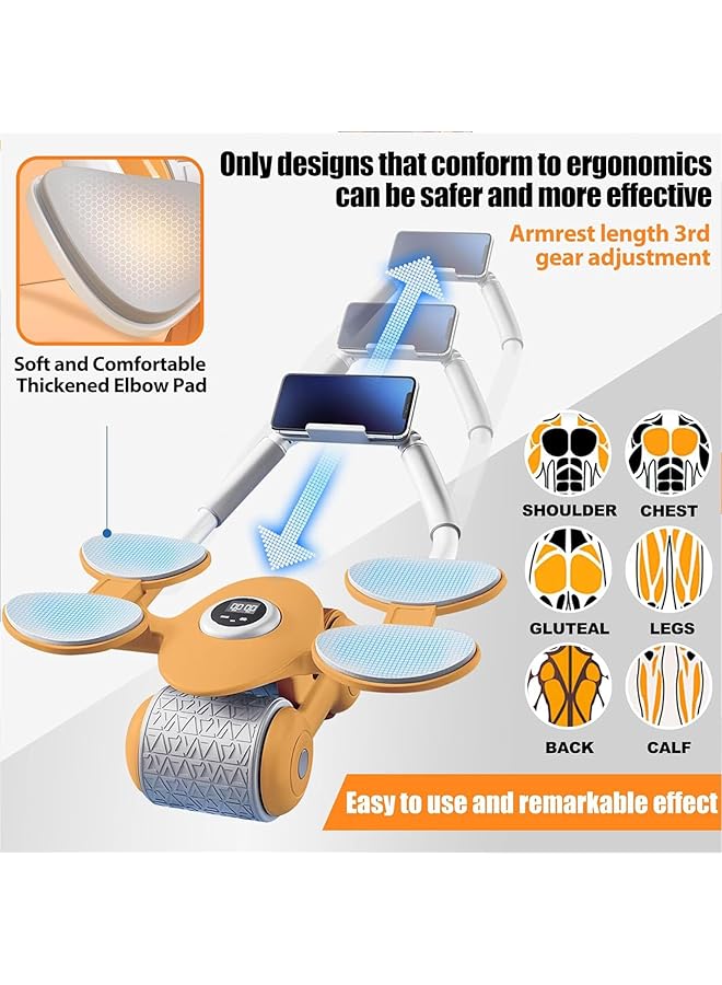 LINJIE Automatic Rebound Abdominal Wheel Ab Wheel Roller With Elbow Support And Timer Automatic Rebound Abdominal Exercise Wheel Home Gym Fitness Equipment For Abs Workout. - Image 3