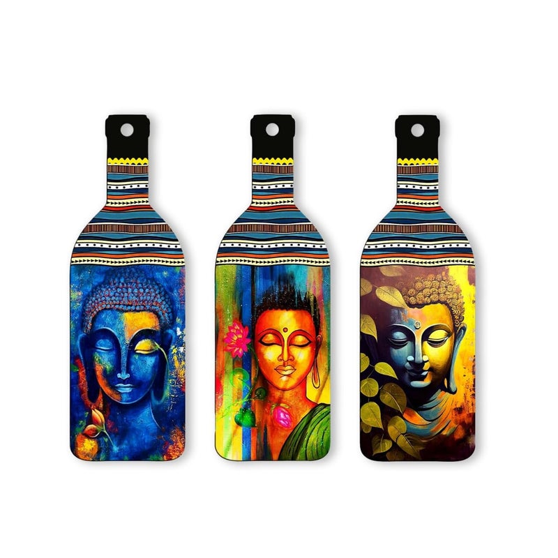 XTORE Decorative Wall Art MDF Wooden Hanger for Living Room | Bedroom | Office | Kitchen | Bottle Shaped | Wall Hanging For Home Decor - Set of 3 - Image 1