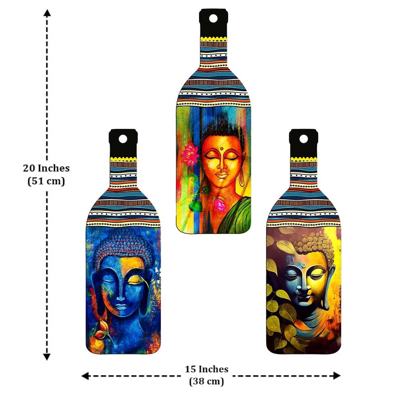 XTORE Decorative Wall Art MDF Wooden Hanger for Living Room | Bedroom | Office | Kitchen | Bottle Shaped | Wall Hanging For Home Decor - Set of 3 - Image 4