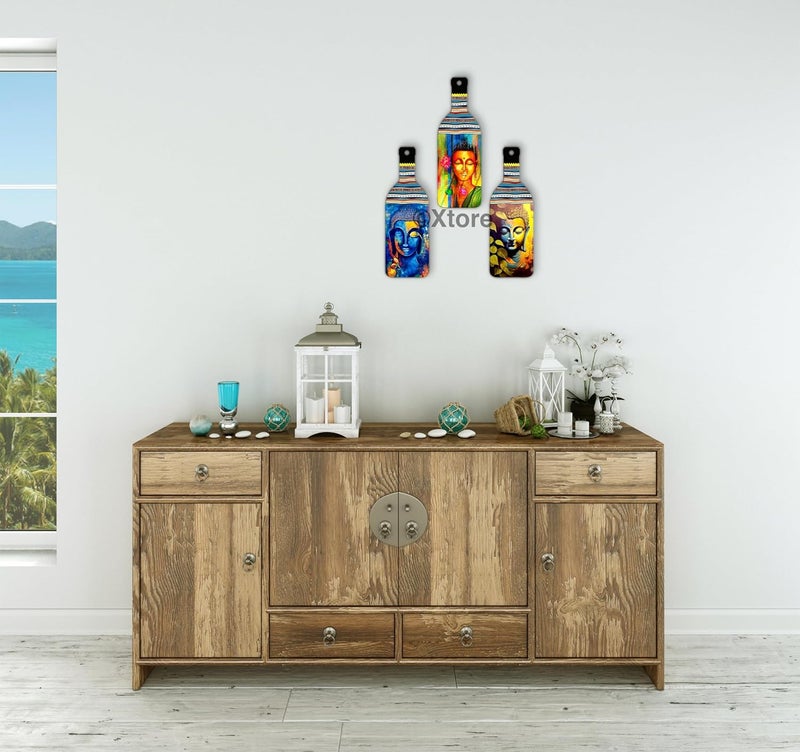 XTORE Decorative Wall Art MDF Wooden Hanger for Living Room | Bedroom | Office | Kitchen | Bottle Shaped | Wall Hanging For Home Decor - Set of 3 - Image 3
