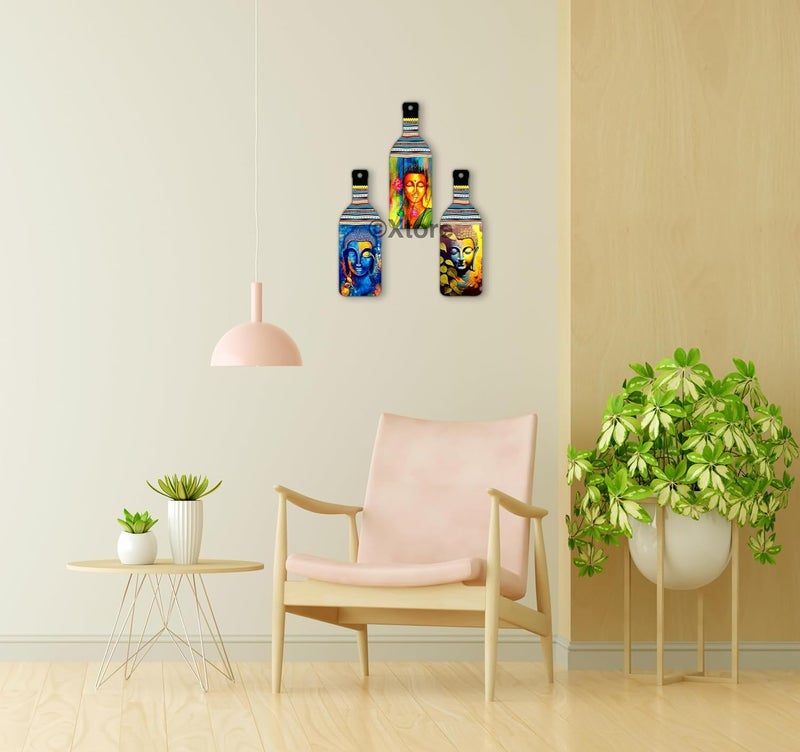 XTORE Decorative Wall Art MDF Wooden Hanger for Living Room | Bedroom | Office | Kitchen | Bottle Shaped | Wall Hanging For Home Decor - Set of 3 - Image 5