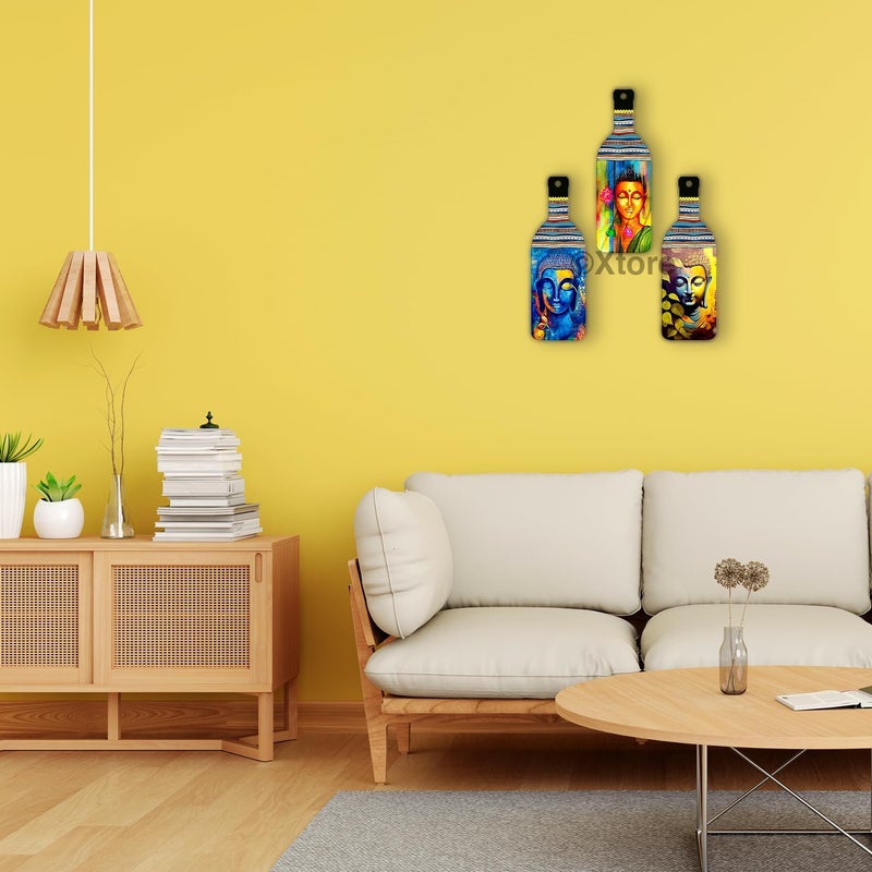 XTORE Decorative Wall Art MDF Wooden Hanger for Living Room | Bedroom | Office | Kitchen | Bottle Shaped | Wall Hanging For Home Decor - Set of 3 - Image 2