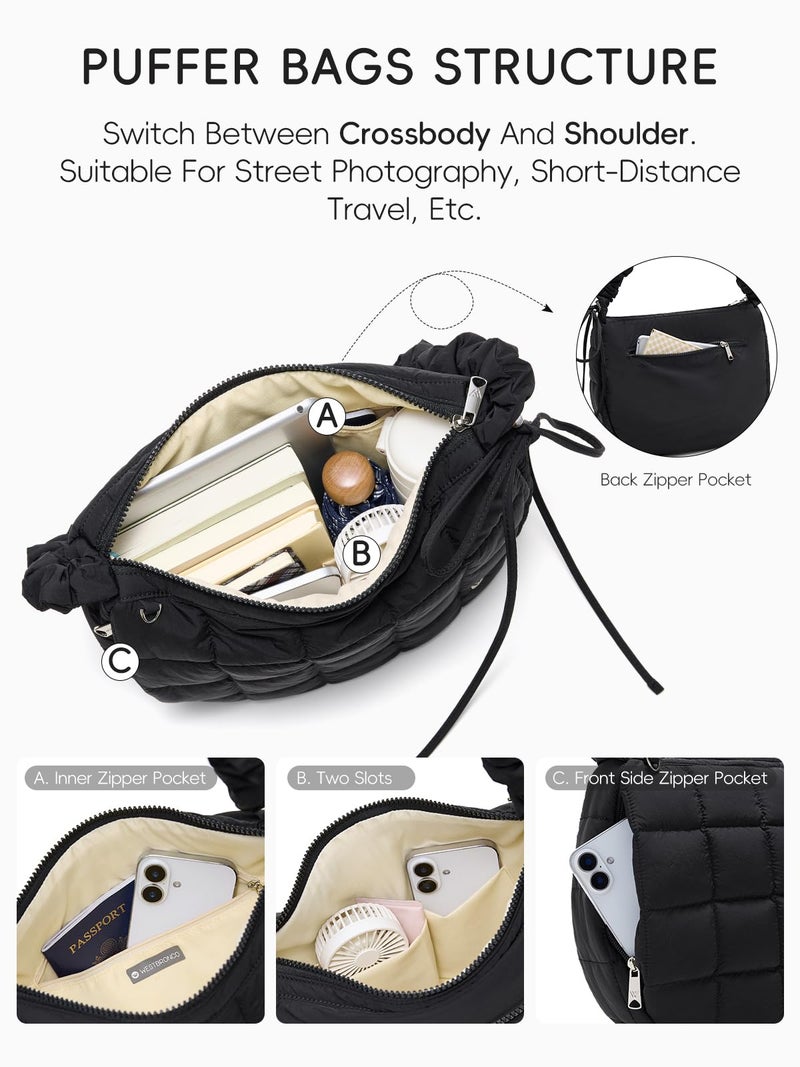WESTBRONCO Puffer Crossbody Bags for Women Nylon Quilted Shoulder Bag Womens Crossbody Purse with Drawstring Strap for Travel - Image 4