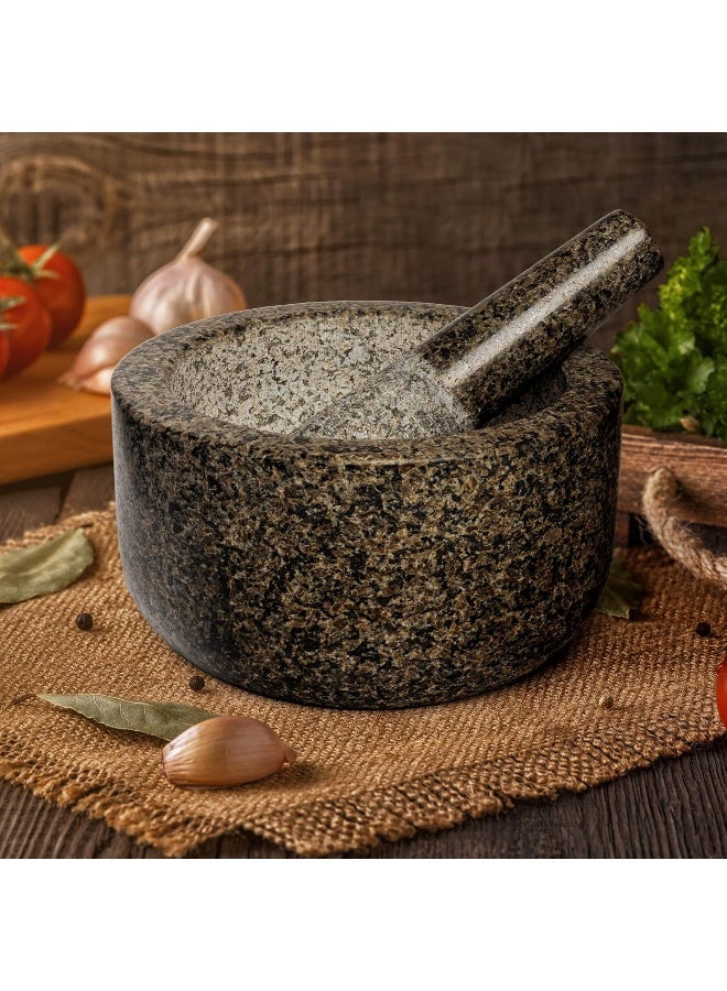 Prioritychef Heavy Duty Extra Large Mortar And Pestle Set, Hand Carved From Natural Granite, Make Fresh Guacamole, Salsa, Pesto, Stone Grinder Bowl, Herb Crusher, Spice Grinder, 5 Cup, Black  - Image 1