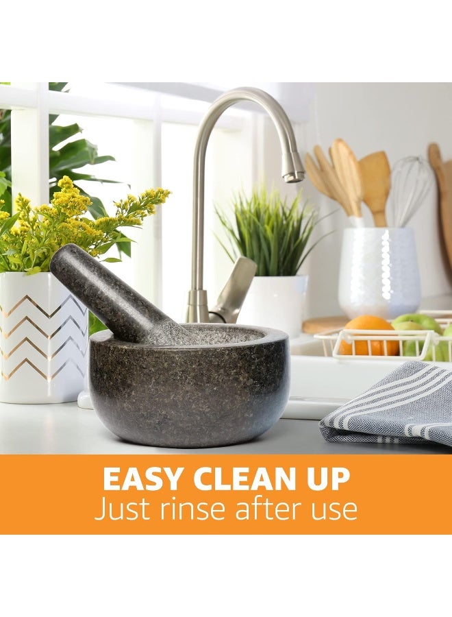 Prioritychef Heavy Duty Extra Large Mortar And Pestle Set, Hand Carved From Natural Granite, Make Fresh Guacamole, Salsa, Pesto, Stone Grinder Bowl, Herb Crusher, Spice Grinder, 5 Cup, Black  - Image 2