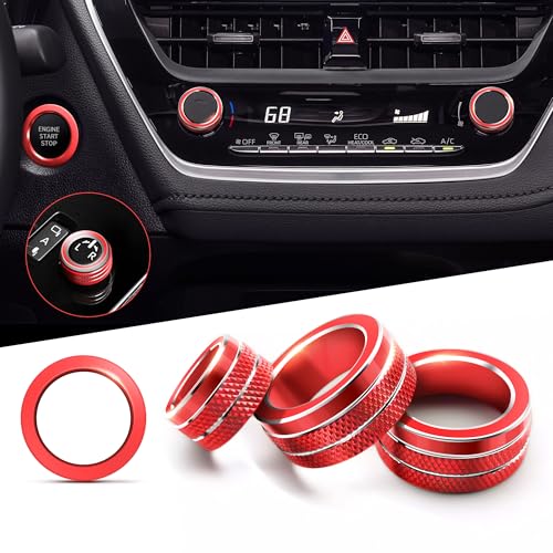Polodunn for 20202025 2026 Toyota Corolla 20222025 2026 Corolla Cross Accessories 4pcs Aluminum Alloy Knob Cover Trim Set Rearview Mirror Switch AC Push Start Red - Image 1