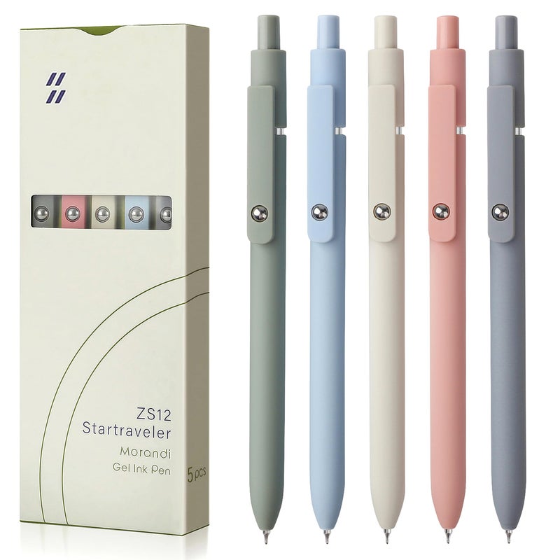 FIOVER 5pcs Gel Pens Quick Dry Ink Pens Fine Point Premium Retractable Rolling Ball Gel Pens Black Ink Smooth Writing for School Office Home - Image 1