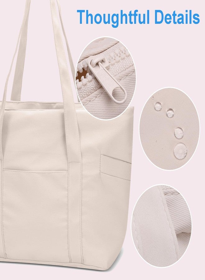 CTWWFS Tote Bag for Women, Travel Essentials Large Tote Bag with Zipper, Top Handle Handbag for Travel, Work (Beige) - Image 5