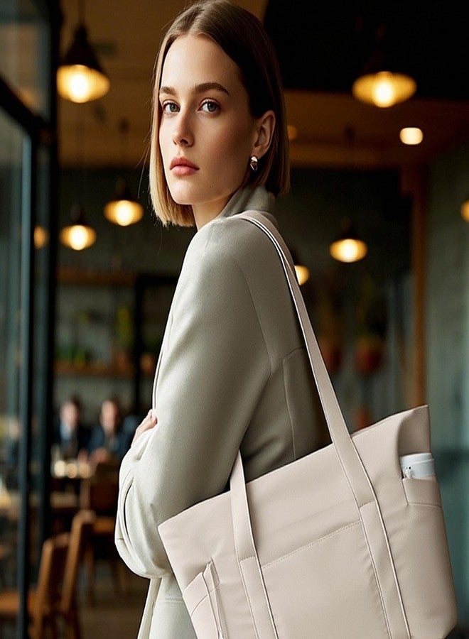 CTWWFS Tote Bag for Women, Travel Essentials Large Tote Bag with Zipper, Top Handle Handbag for Travel, Work (Beige) - Image 2
