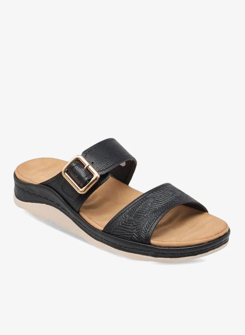 Le Confort Women's Textured Slip-On Comfort Sandals with Buckle Accent
