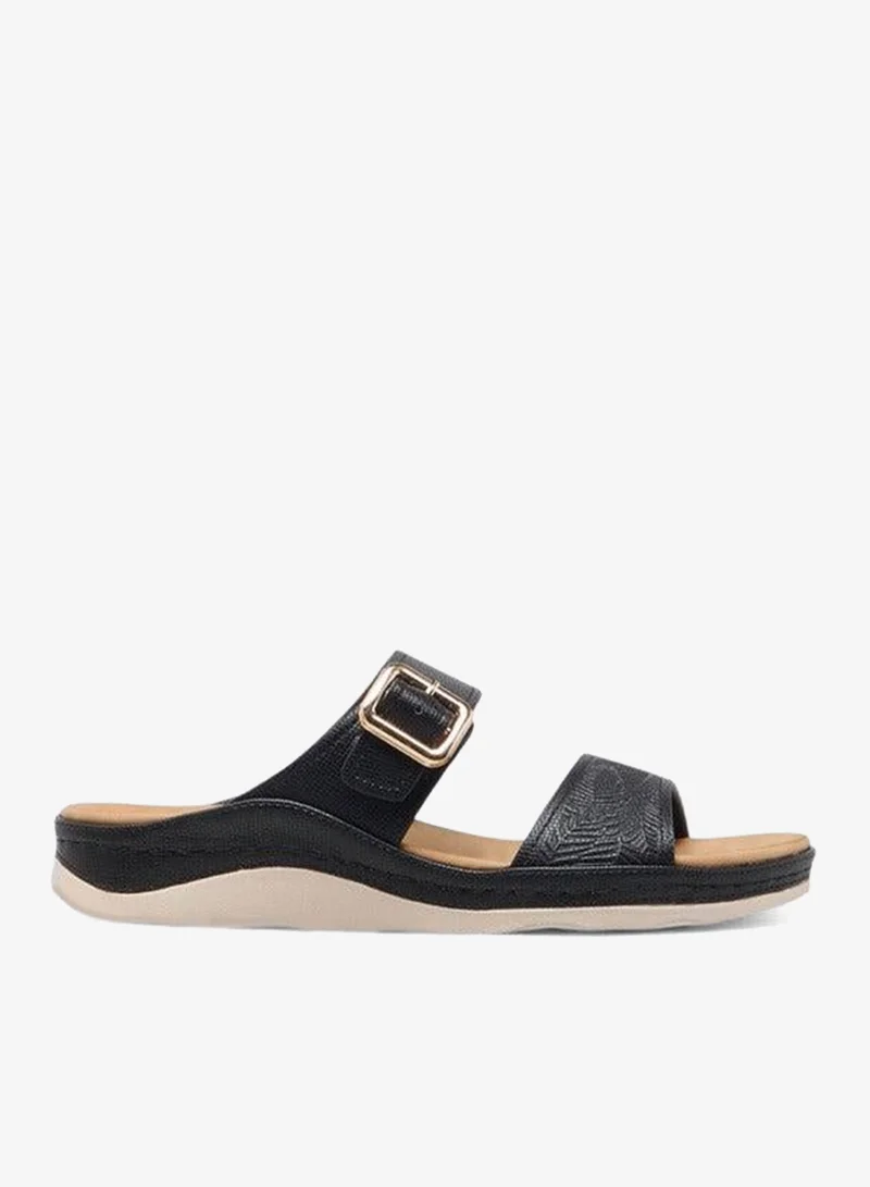 Le Confort Women's Textured Slip-On Comfort Sandals with Buckle Accent
