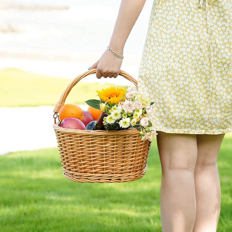 TwentyNext Wicker Picnic Basket with Double Folding Handles, Natural Large Willow Hamper Empty Basket Cheap Easter Eggs Candy Storage Wine Basket for Toy, Flower, Wedding（Red 16inch） - Image 5