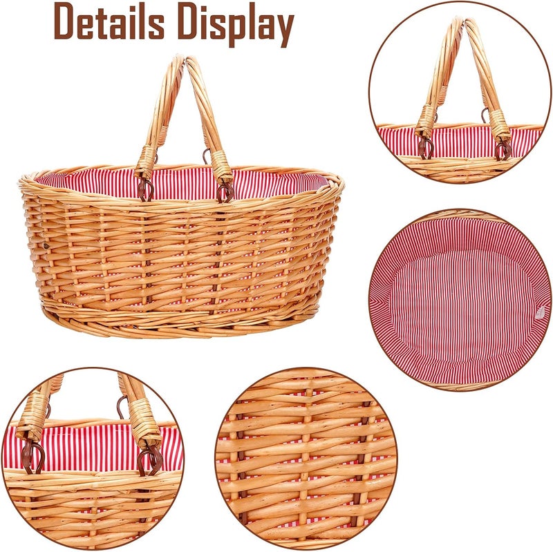 TwentyNext Wicker Picnic Basket with Double Folding Handles, Natural Large Willow Hamper Empty Basket Cheap Easter Eggs Candy Storage Wine Basket for Toy, Flower, Wedding（Red 16inch） - Image 3