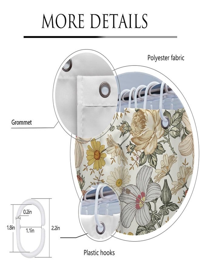 Coxila Floral Shower Curtain Vintage Flower Retro Plant Watercolor Dark Colorful Mustard Yellow Pale Printed Peony 60 x 72 Inch Polyester Fabric 12 Pack Hooks - Image 3