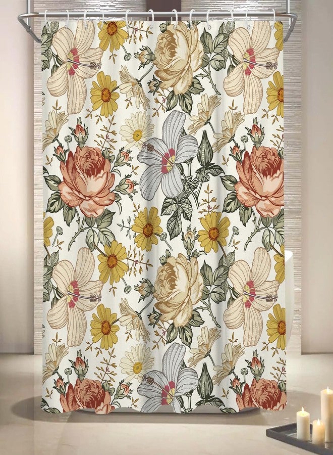 Coxila Floral Shower Curtain Vintage Flower Retro Plant Watercolor Dark Colorful Mustard Yellow Pale Printed Peony 60 x 72 Inch Polyester Fabric 12 Pack Hooks - Image 5