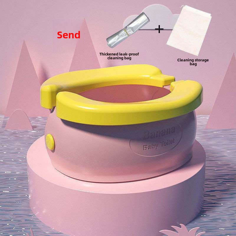 Children's Toilet Foldableable Storage Banana Toilet Baby Car Urine Bucket Infant Toilet Portable Potty(Pink Banana Toilet Send 20 Cleaning Bag Storage Bag) - Image 1