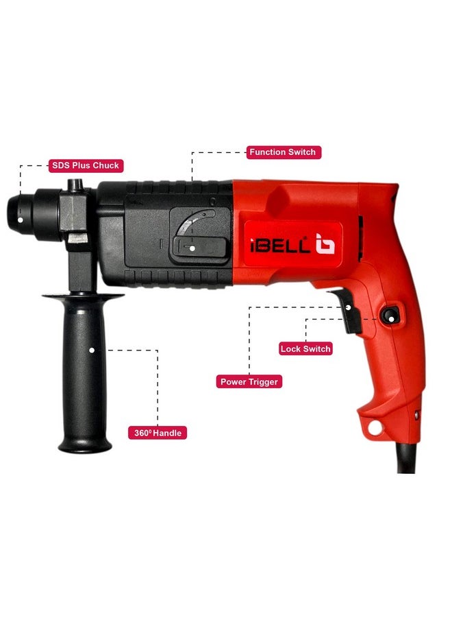 IBELL Rotary Hammer Drill RH20-23, 500W, Copper Armature, SDS Plus Chuck 20mm, 850RPM, Impact Rate 3900/min, Energy 1.5J (Red) - pzsku/ZD47448CA27A06805CF27Z/45/_/1740982843/2551f895-f65e-4827-a15a-50742b697a1a