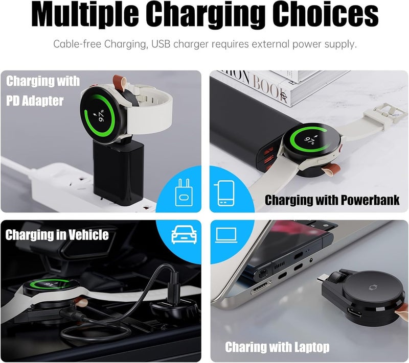 ZEKAROUL شاحن ساعة ذكية مغناطيسي لساعة سامسونج، شاحن محمول لاسلكي دوار بمنفذ USB-C لساعة سامسونج - Image 4