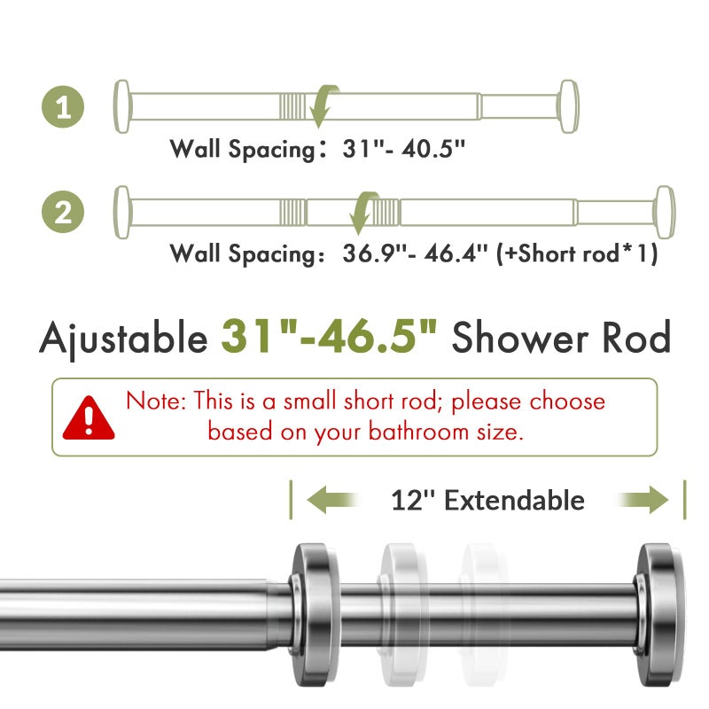 AmazerBath 31-46.5 Inches Spring Tension Shower Curtain Rod, Short Shower Rod Rust Proof Bathroom Curtain Rod, Adjustable Shower Tension Rod No Drill Easy Segmented Installation, Nickel - Image 2