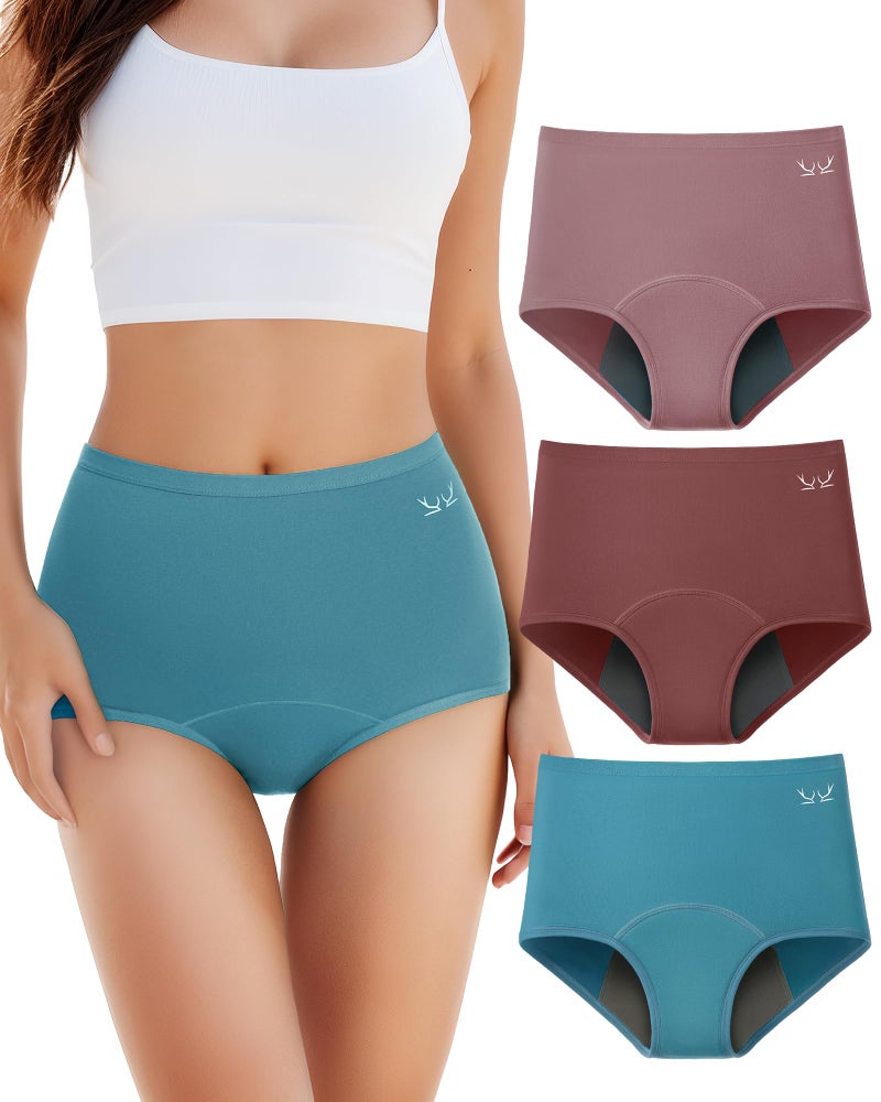TANSTC Period Underwear for Women Heavy Flow Leakproof Panties Soft Fit Teens High Waisted Menstrual Panties Postpartum Hipster Briefs -3 Pack - Image 1